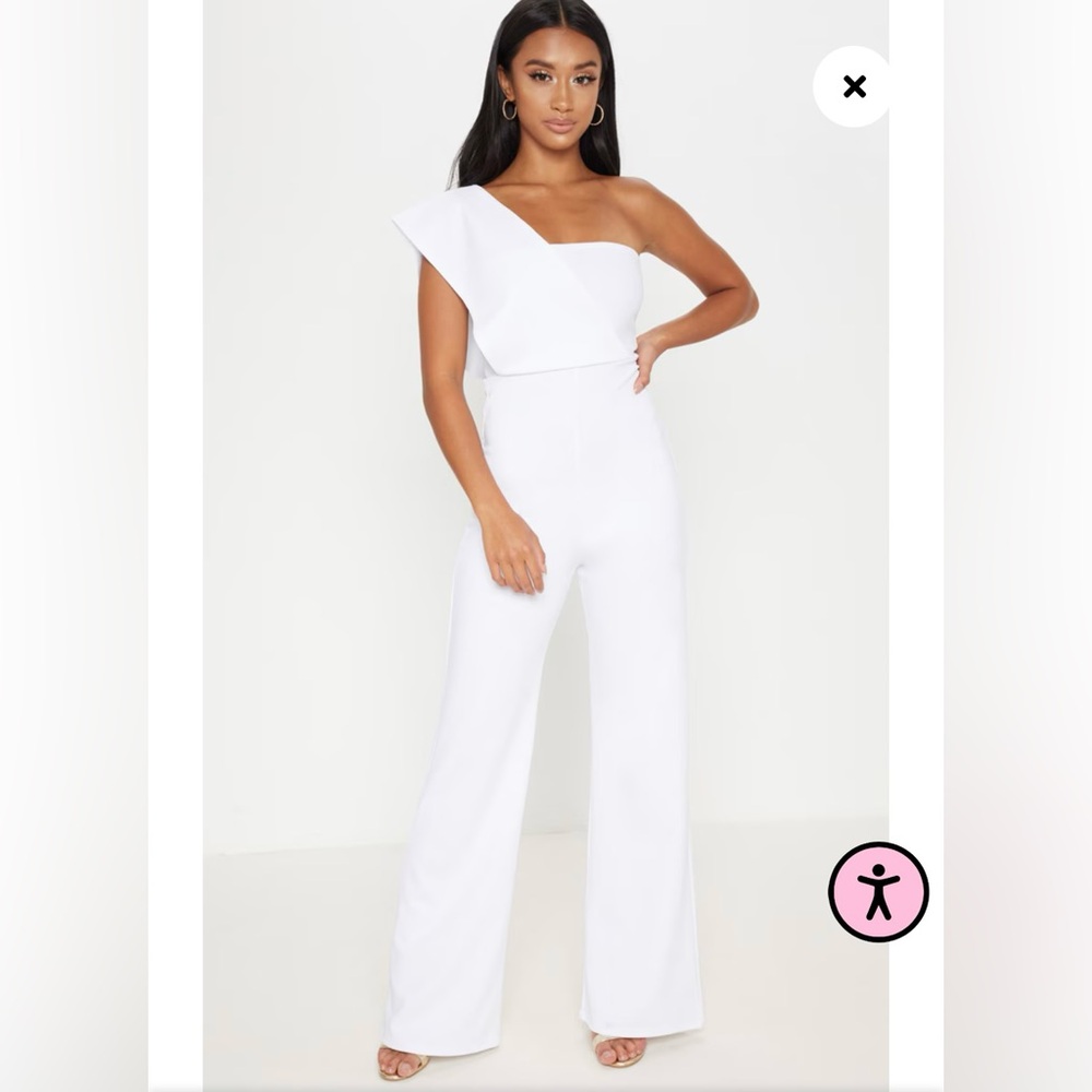 PRETTYLITTLETHING | White One Shoulder Drape Detailed Jumpsuit NWT 4